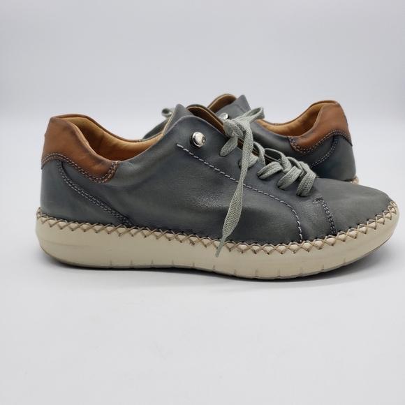 Pikolinos Shoes - Pikolinos women US 39 gray leather upper tan accents leather lining laceup shoe